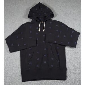 Champion‎ Reverse Weave Hoodie Mens Medium Black Warmup  Logo All Over Print